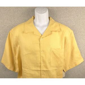 Breakwater Mens Button Up Shirt 100%‎ Linen Large Yellow New with Tags